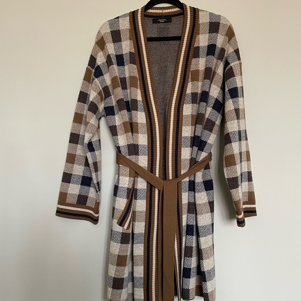 Weekend MaxMara Plaid Cardigan with Belt